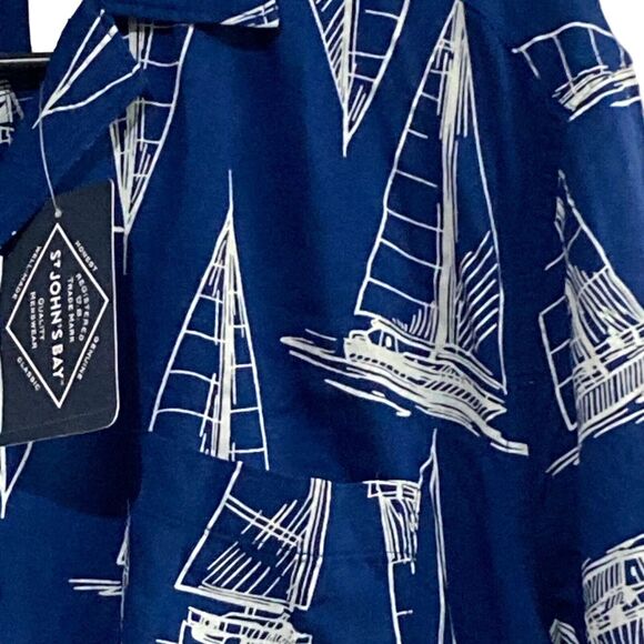 St Johns Bay Mens S 100% Viscose Sailboat Adaptive Short Sleeve Shirt Casual - Picture 3 of 7